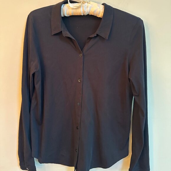 Eileen Fisher Tops - EILEEN FISHER Petite Small  Button-Front Shirt – Black – Organic Cotton Jersey